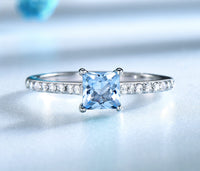 Sky Blue Topaz Sterling Silver Wedding Ring, Diamond Simulant Engagement Ring