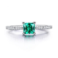Square Cut Emerald Sterling Silver Ring for Women, Diamond Simulant Engagement Ring