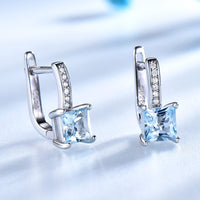Square Cut Sky Blue Topaz 925 Sterling Silver Clip Earrings For Women
