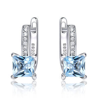 Square Cut Sky Blue Topaz 925 Sterling Silver Clip Earrings For Women