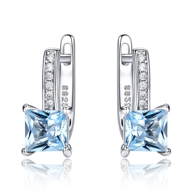 Square Cut Sky Blue Topaz 925 Sterling Silver Clip Earrings For Women