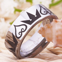 Silver Kingdom Heart and Crowns Couple Tungsten Wedding Band Ring for Men and Women