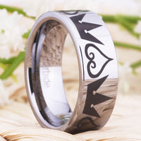 Silver Kingdom Heart and Crowns Couple Tungsten Wedding Band Ring for Men and Women