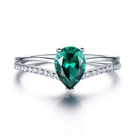 Split Shank Water Drop Cut Emerald 925 Sterling Silver Wedding Ring