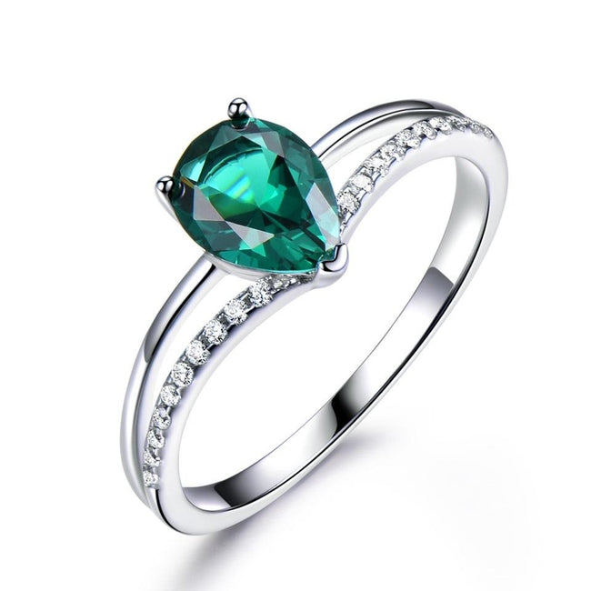 Split Shank Water Drop Cut Emerald 925 Sterling Silver Wedding Ring