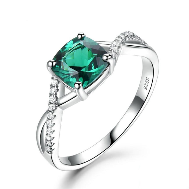 Split Shank Emerald Sterling Silver Ring for Women