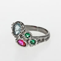 Blue Green Pink Zircon Gunmetal Plated Wedding Ring for Women