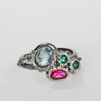 Blue Green Pink Zircon Gunmetal Plated Wedding Ring for Women