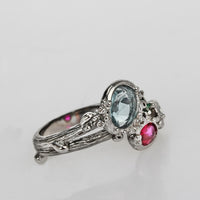 Blue Green Pink Zircon Gunmetal Plated Wedding Ring for Women
