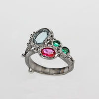Blue Green Pink Zircon Gunmetal Plated Wedding Ring for Women