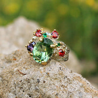 Infinity Color Stones Silver Gold Plated Gothic Ring, Green Olivine Orange Purple Diamond Simulant Wedding Ring