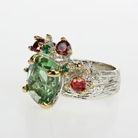 Infinity Color Stones Silver Gold Plated Gothic Ring, Green Olivine Orange Purple Diamond Simulant Wedding Ring