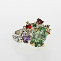 Infinity Color Stones Silver Gold Plated Gothic Ring, Green Olivine Orange Purple Diamond Simulant Wedding Ring