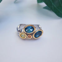 Infinity Colors Unique Wedding Ring for Women, Yellow Brown Blue Zircon Silver and Gold Plated Ring
