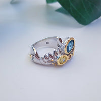 Infinity Colors Unique Wedding Ring for Women, Yellow Brown Blue Zircon Silver and Gold Plated Ring