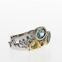 Infinity Colors Unique Wedding Ring for Women, Yellow Brown Blue Zircon Silver and Gold Plated Ring