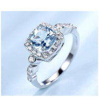 Sky Blue Topaz Ring Sterling Silver Engagement Ring, Diamond Simulant Wedding Ring