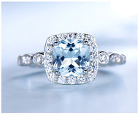 Sky Blue Topaz Ring Sterling Silver Engagement Ring, Diamond Simulant Wedding Ring