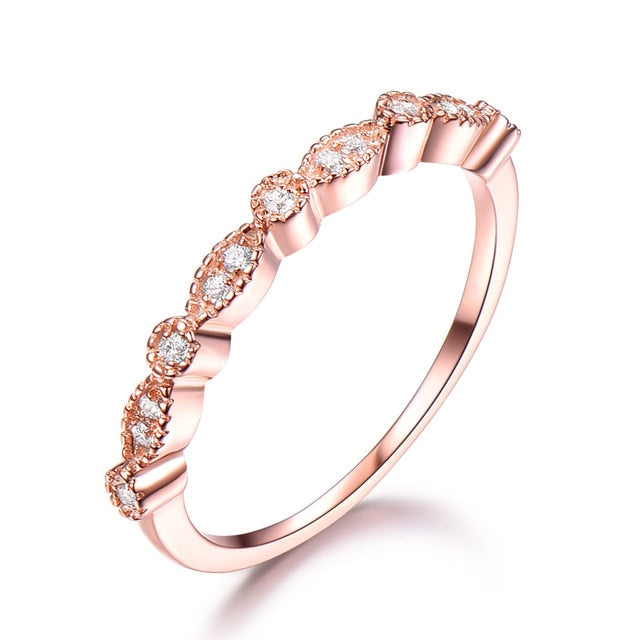 Cubic Zirconia Rose Gold Plated Milgrain Stackable Sterling Silver Promise Ring for Women