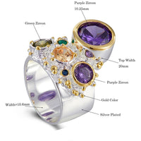 Infinity Colors Diamond Simulant Wedding Ring for Women, Purple Green Blue and Orange Zircon Ring