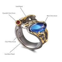 Vintage Horse Eye Shape Blue Red Zirconia Stone Gunmetal Gold Plated Ring