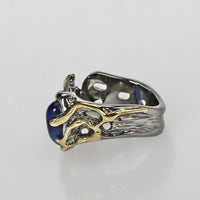 Vintage Horse Eye Shape Blue Red Zirconia Stone Gunmetal Gold Plated Ring