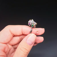 Triangle Cut Pink Zircon Leaf Design Ring for Women, Red Green Purple Diamond Black Finish Ring