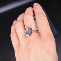 Triangle Cut Pink Zircon Leaf Design Ring for Women, Red Green Purple Diamond Black Finish Ring