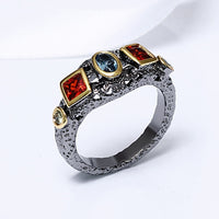 Red Blue Olivine Cubic Zirconia Neo Gothic Ring for Women