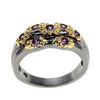 Purple Zircon Golden Flower Design Neo Gothic Ring for Women