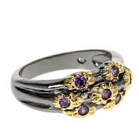 Purple Zircon Golden Flower Design Neo Gothic Ring for Women