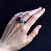 Purple Zircon Upright Flap Design Gunmetal and Gold Color Gothic Ring for Women