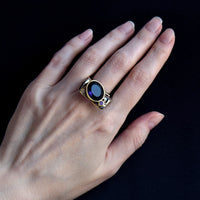 Purple Zircon Upright Flap Design Gunmetal and Gold Color Gothic Ring for Women