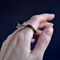Purple Zircon Upright Flap Design Gunmetal and Gold Color Gothic Ring for Women