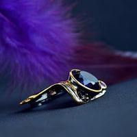 Purple Zircon Upright Flap Design Gunmetal and Gold Color Gothic Ring for Women