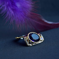 Purple Zircon Upright Flap Design Gunmetal and Gold Color Gothic Ring for Women