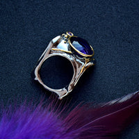 Purple Zircon Upright Flap Design Gunmetal and Gold Color Gothic Ring for Women