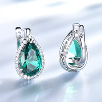 Water Drop Cut Emerald 925 Sterling Silver Earrings, Diamond Simulant Clip Earrings