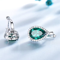 Water Drop Cut Emerald 925 Sterling Silver Earrings, Diamond Simulant Clip Earrings