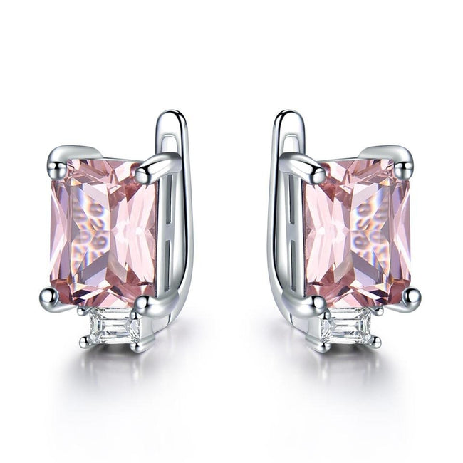 Radiant Cut Morganite 925 Sterling Silver Clip Earrings for Women