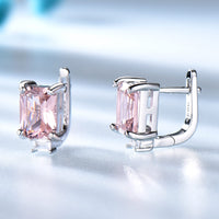Radiant Cut Morganite 925 Sterling Silver Clip Earrings for Women