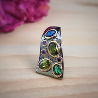Unique Infinity Colors Zirconia Gunmetal and Gold Color Ring for Women, Blue Green Purple Diamond Simulant Ring