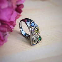 Unique Infinity Colors Zirconia Gunmetal and Gold Color Ring for Women, Blue Green Purple Diamond Simulant Ring