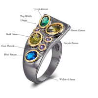 Unique Infinity Colors Zirconia Gunmetal and Gold Color Ring for Women, Blue Green Purple Diamond Simulant Ring