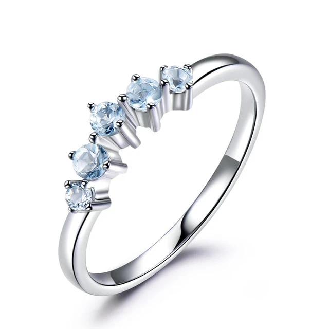 Blue Topaz Stackable Cluster 925 Sterling Silver Ring for Women