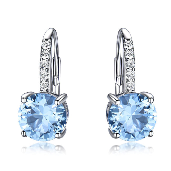 Round Sky Blue Topaz 925 Sterling Silver Clip Earrings For Women