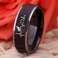 Black Howling Wolf Heartbeat Design Tungsten Wedding Band Ring for Men