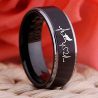 Black Howling Wolf Heartbeat Design Tungsten Wedding Band Ring for Men