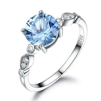 Round Cut Blue Topaz Sterling Silver Ring for Women, Diamond Simulant Wedding Ring