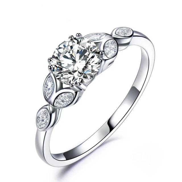 Round Cut Diamond Simulant Stackable Sterling Silver Engagement Ring for Women